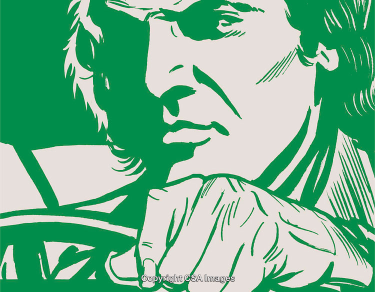 Artistic Illustration of a Determined Driver in Bold Green Tones