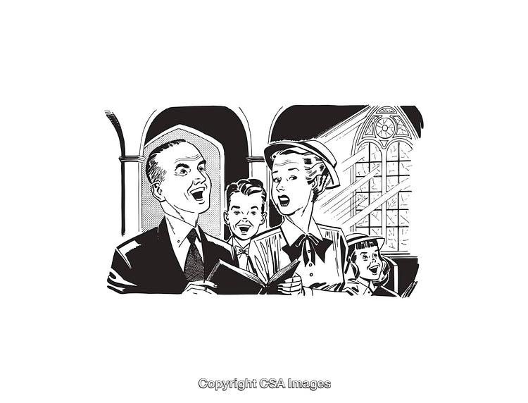 Retro Illustration of a Family Singing Together in Church Choir