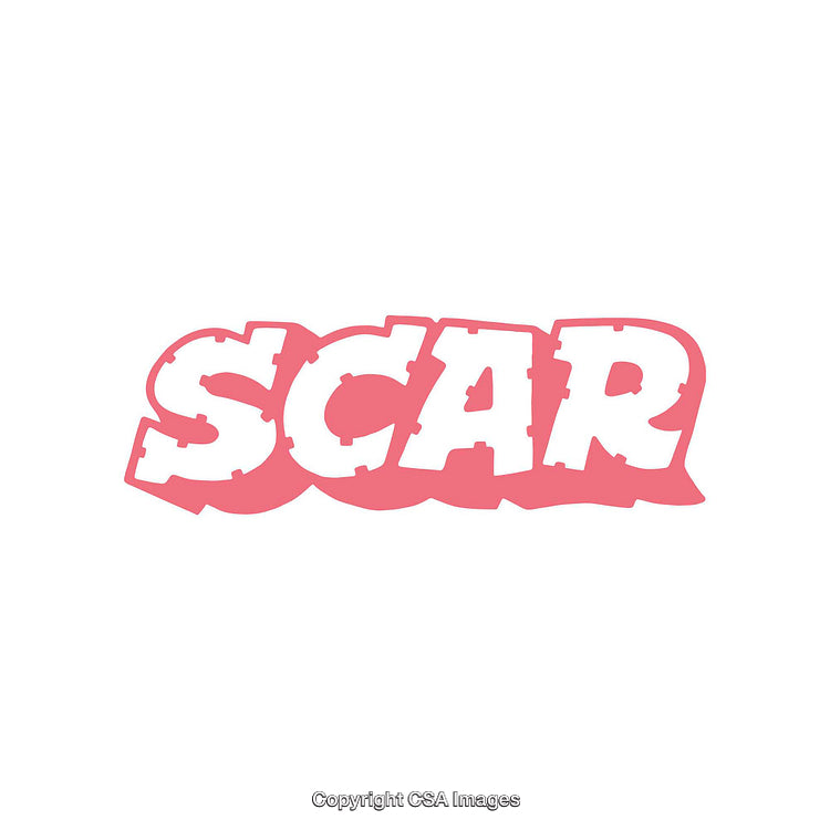 Pink Bold SCAR Text with Stylized Lettering on White Background