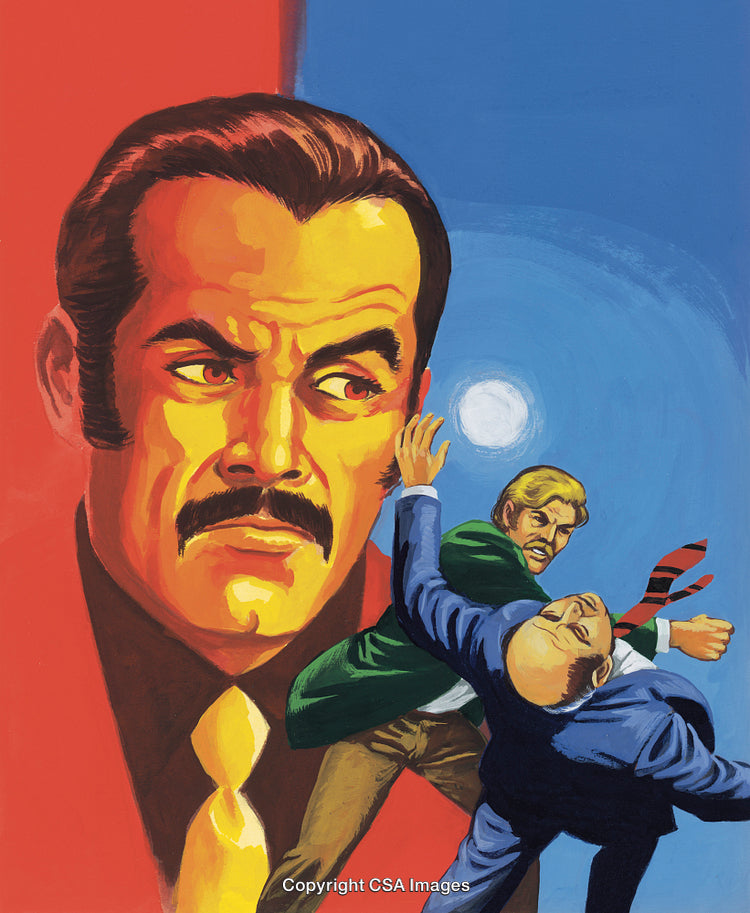 Retro Action Scene with Dramatic Characters and Intense Expressions