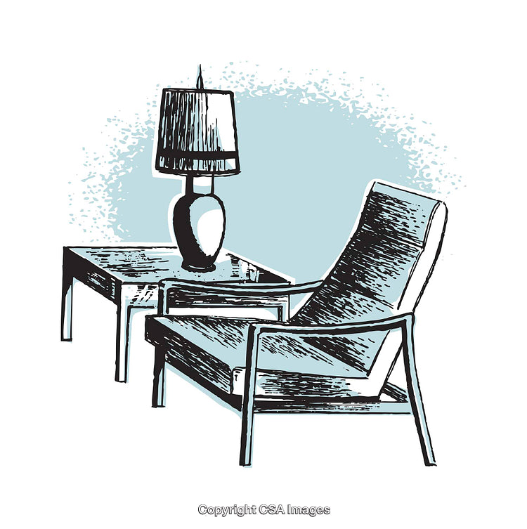 Modern Illustration of Cozy Living Room Furniture with Lamp and Table Decor