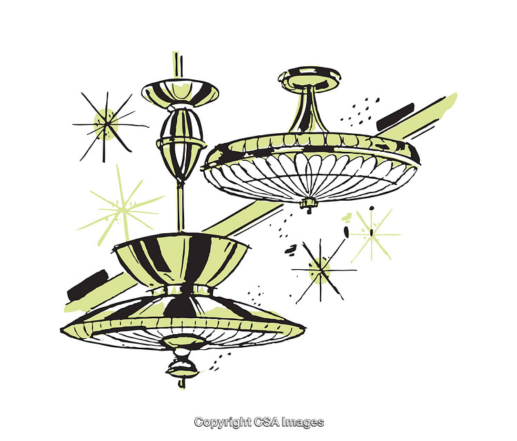 Retro-Inspired Illustration of Chandeliers with Mid-Century Geometric Details