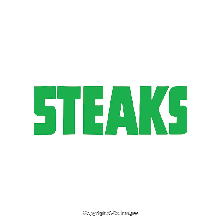 Bold Green Text Reading 'STEAKS' on Crisp White Background