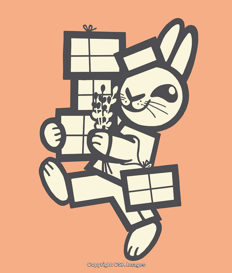 Cute Rabbit Carrying Gifts in Charming Line Art Style Illustration