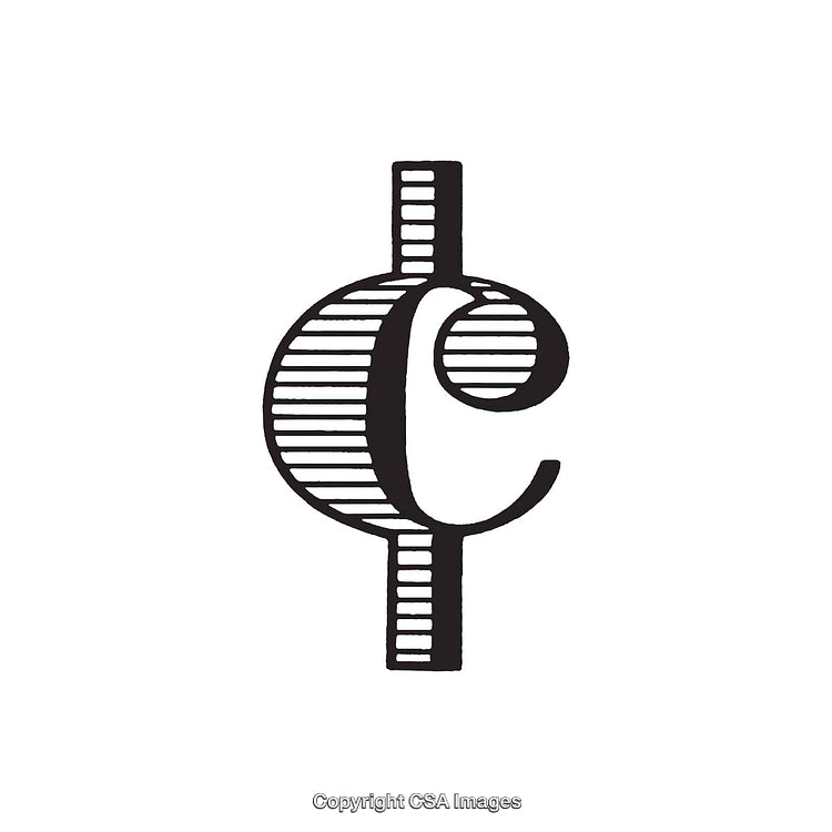 Illustrated Cent Symbol with Monochrome Line Styling on White Background