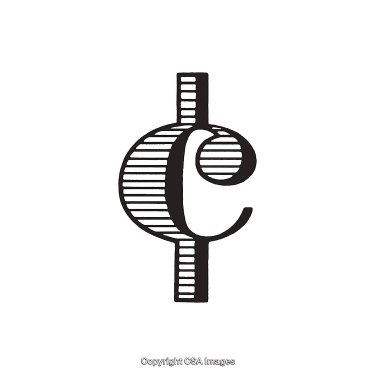 Illustrated Cent Symbol with Monochrome Line Styling on White Background