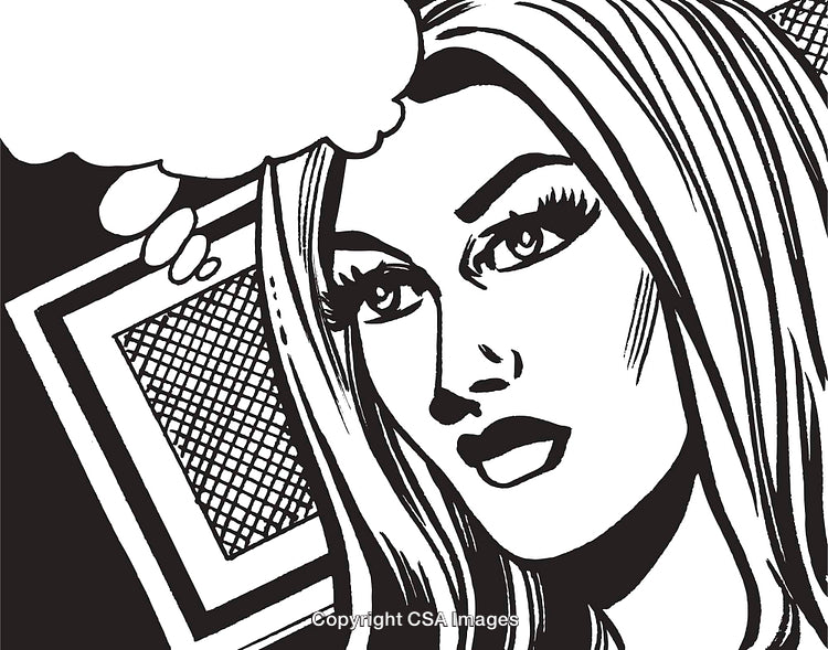 Black and White Pop Art Style Woman with Thought Bubble Illustration
