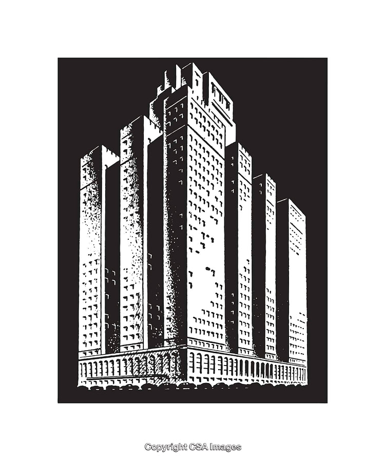 Detailed Black and White Illustration of a High-Rise Building