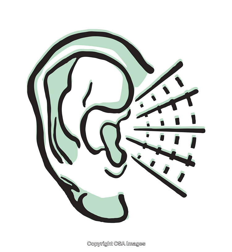 Stylized Illustration of Human Ear with Sound Waves
