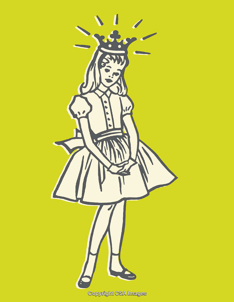 Illustration of Young Girl with Crown on Vibrant Yellow Background