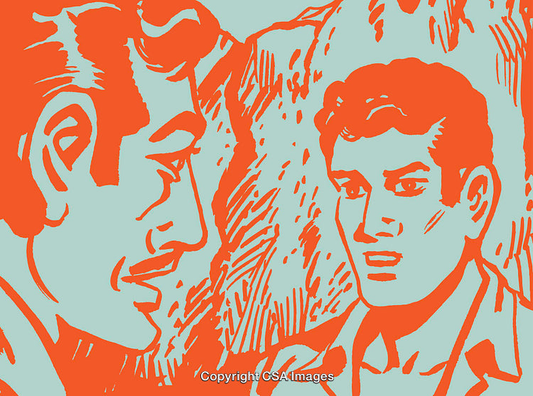 Abstract Pop Art Depicting Two Men Having a Thoughtful Interaction
