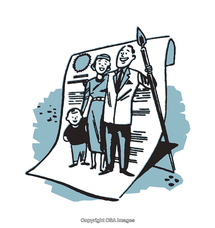 Family Standing Together with Document in Snappy Illustration Style