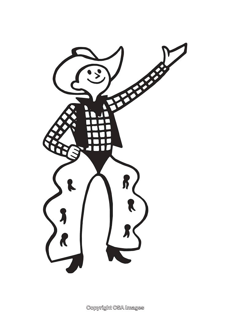 Black and White Line Art Cowboy Illustration with Outstretched Hand