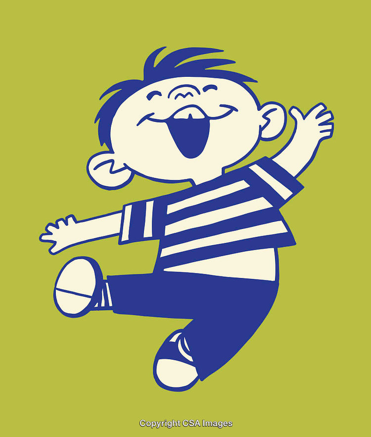 Colorful Cartoon Illustration of a Joyful Jumping Child in Playful Pose