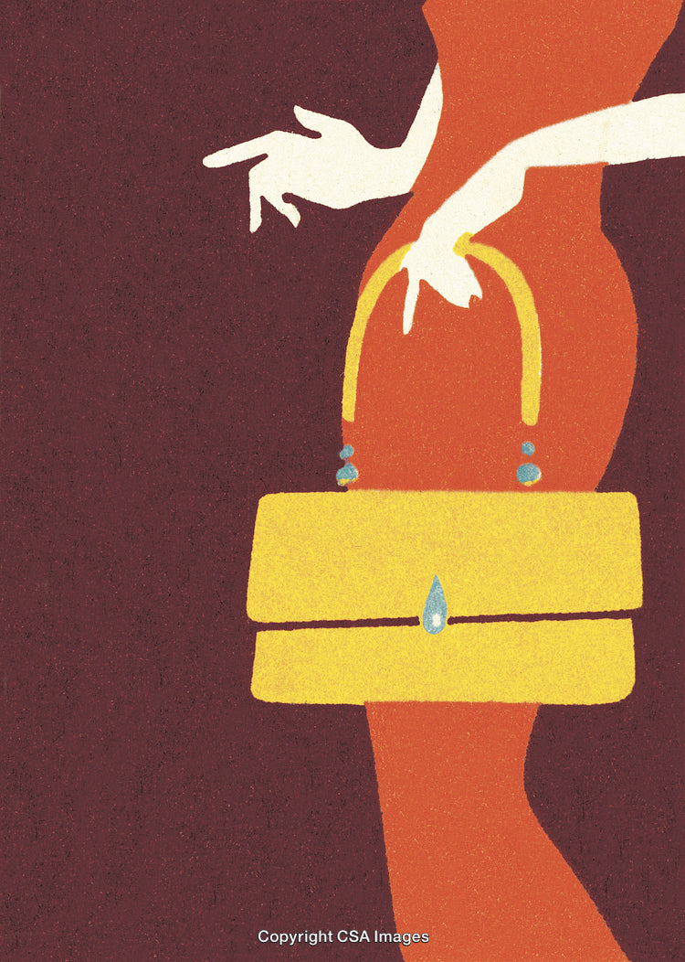 Stylized Artwork of a Fashion Model Holding a Yellow Handbag