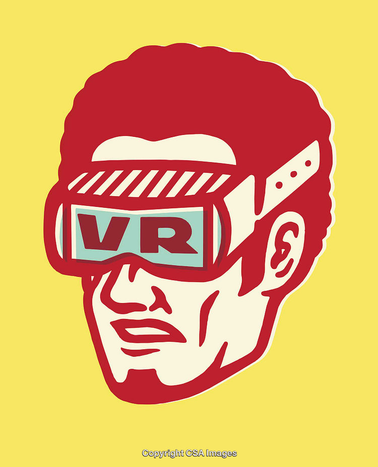 Colorful Retro Style Illustration of a Person Wearing VR Goggles