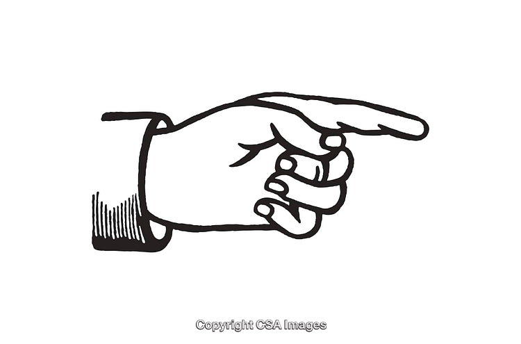 Vintage Black And White Hand Pointing to the Right Line Art Illustration