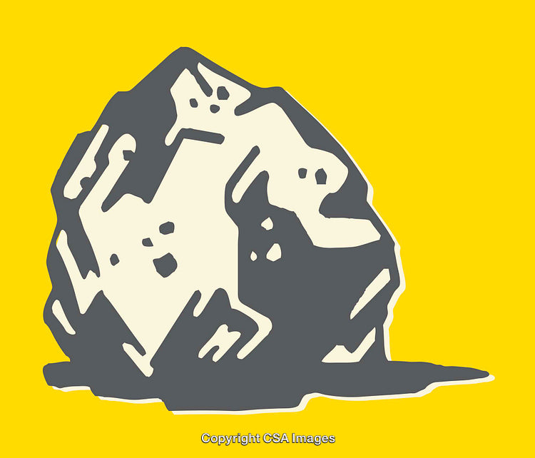 Abstract Line Art Depicting a Rock with Bold Yellow Background