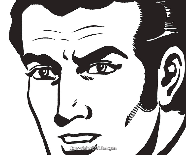Black and White Illustration of a Man's Face in Comic Art Style