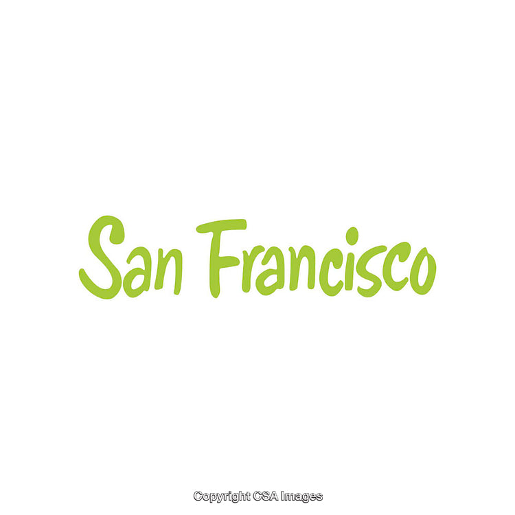 San Francisco Text in Green Simple Whimsical Font on White Background