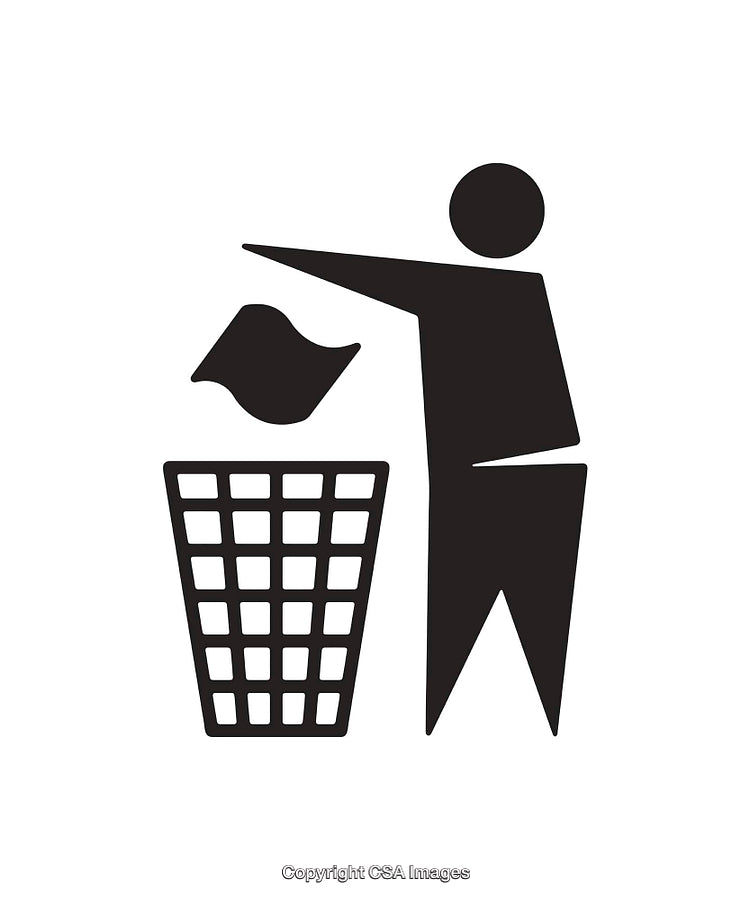 Minimalist Icon of Person Throwing Trash Into a Bin