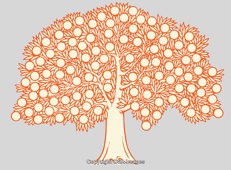 Colorful Line Art Illustration of a Fruit Tree with Symmetric Design