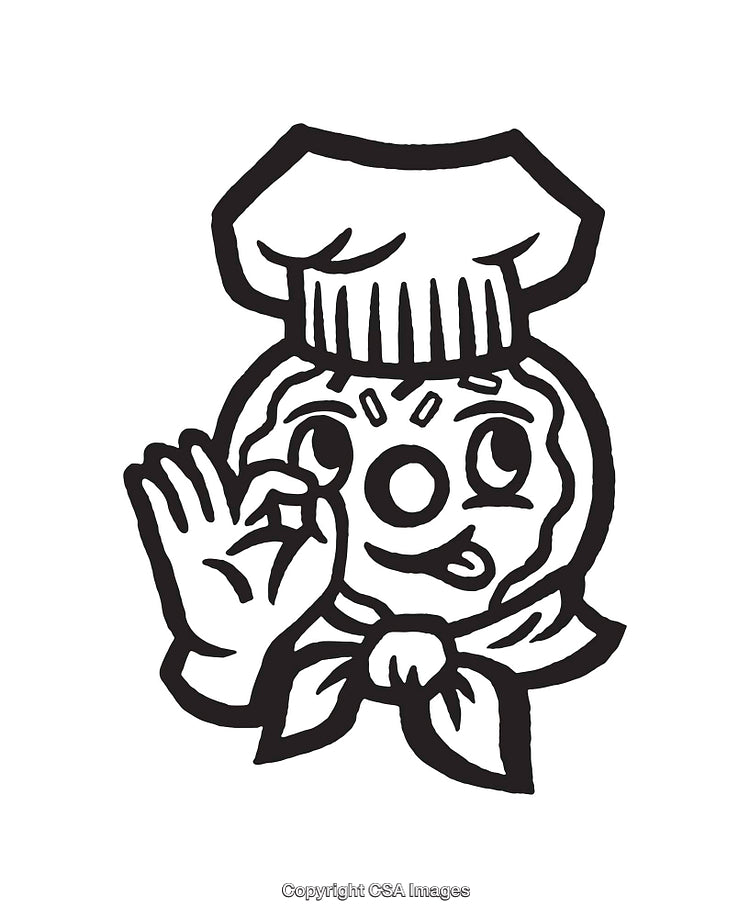 Black and White Line Art of a Smiling Chef Symbol