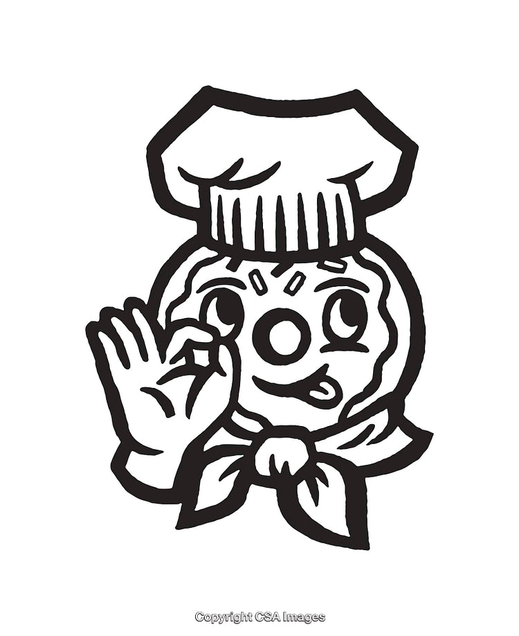Black and White Line Art of a Smiling Chef Symbol