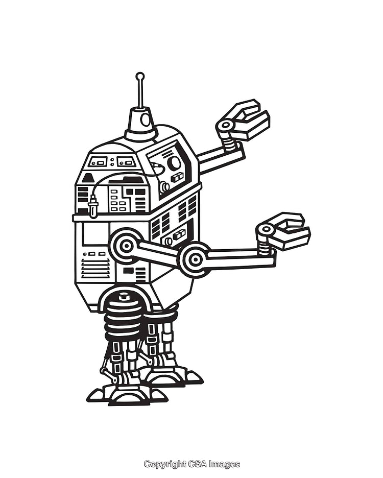 Retro Styled Line Art Robot with Mechanical Arms and Legs