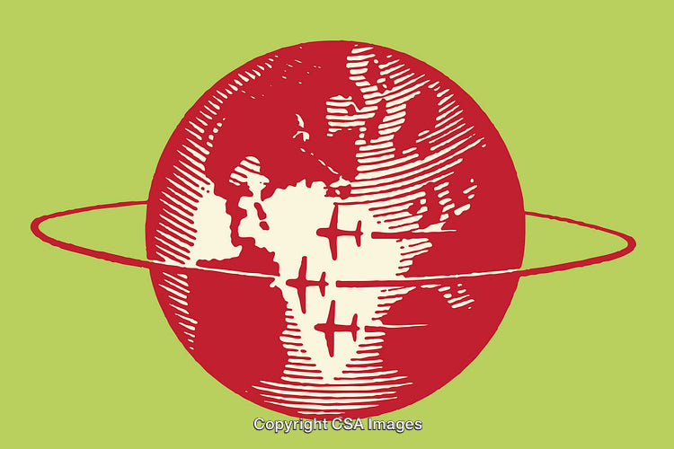 Red and Green Graphic Depicting a Stylized Global Concept
