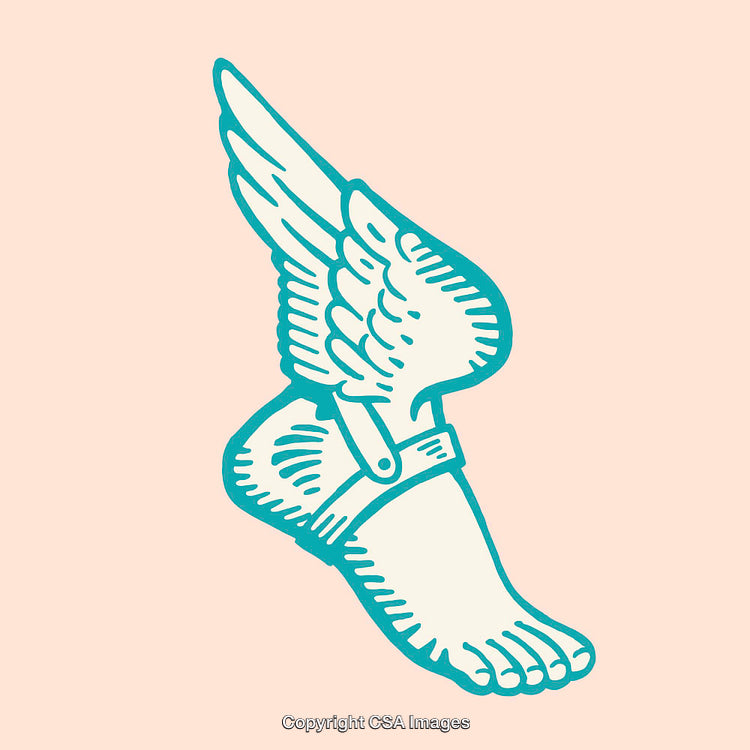 Winged Foot Artwork in Vintage Line Art Style on Soft Background