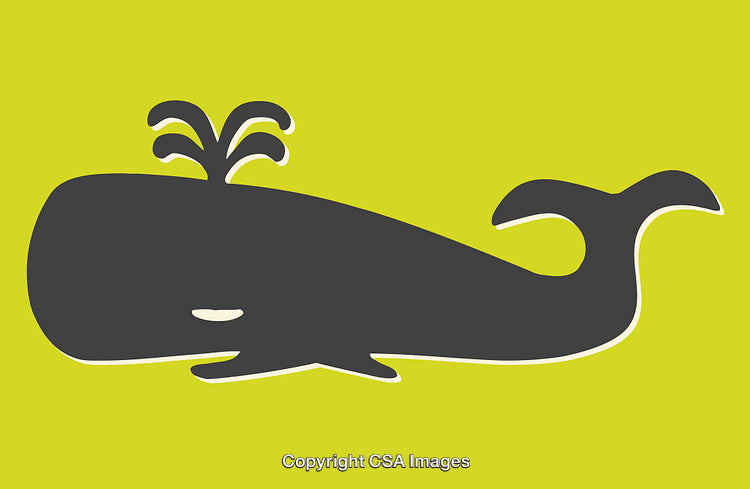 Minimalist Illustration of a Whale Spouting Water on a Lime Green Background