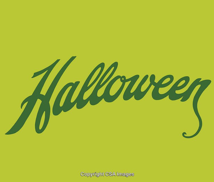 Stylized Halloween Script in Green Against Vibrant Yellow Background