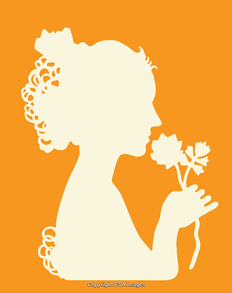 Elegant Silhouette of a Woman with Flowers on Vibrant Background