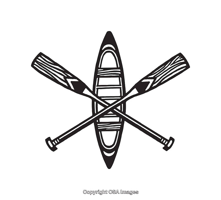 Black And White Line Art of Crossed Oars and Canoe Symbol