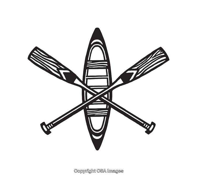 Black And White Line Art of Crossed Oars and Canoe Symbol
