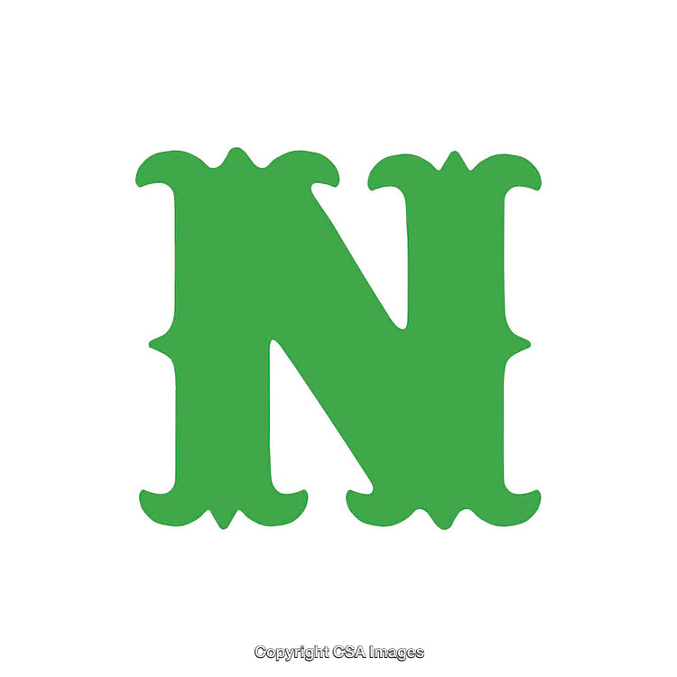 Green Ornate Letter 'N' Isolated on a White Background