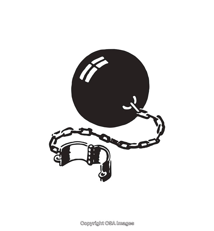 Monochrome Line Art of Ball and Chain Symbol for Bondage or Restriction