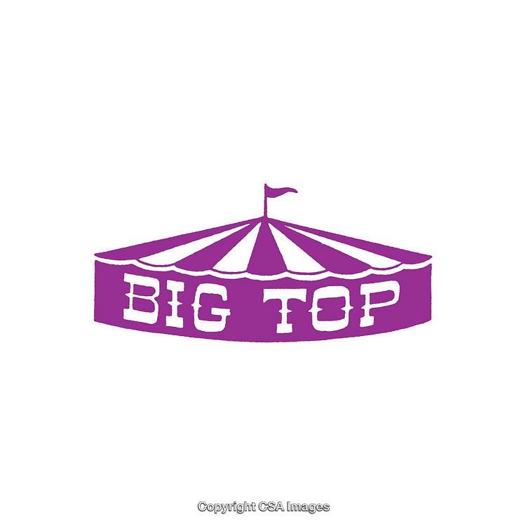 Purple Big Top Tent Logo with Bold Text and Flag Icon