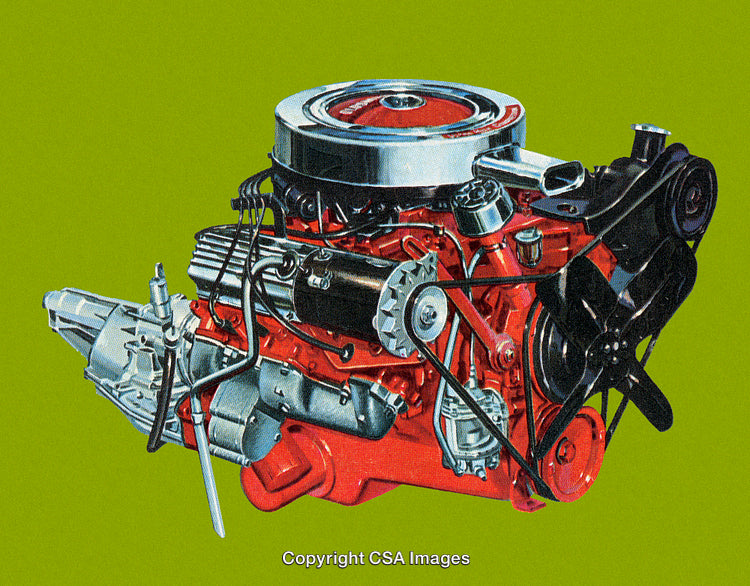 Detailed Illustration of a Classic Internal Combustion Engine