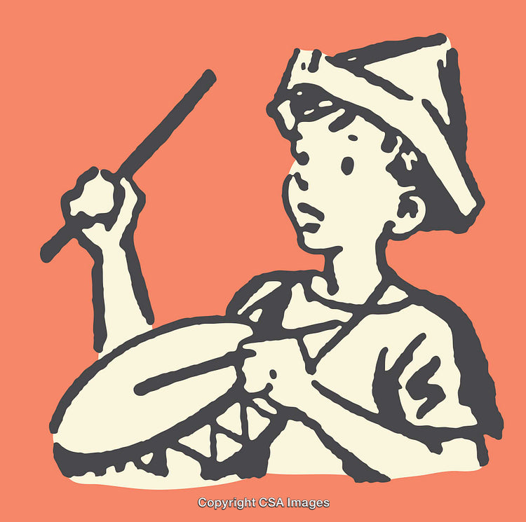 Illustration of a Boy Playing a Drum With Vintage Style