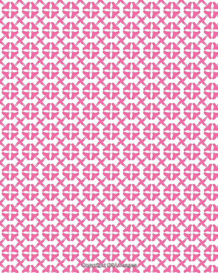 Pink Floral Decorative Pattern with Repeating Shapes on a White Background