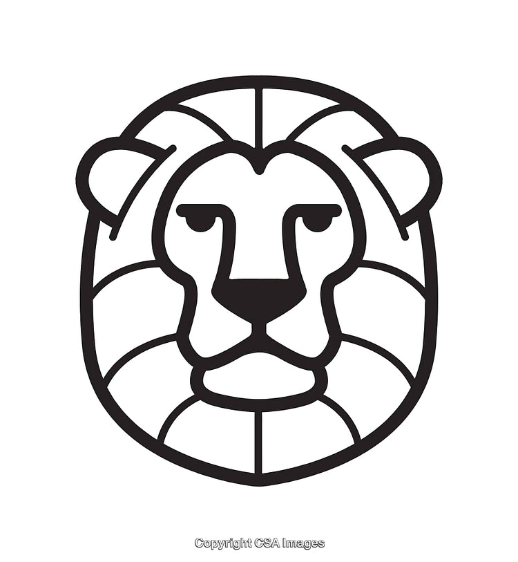 Bold Black and White Line Art Illustration of a Lion's Head