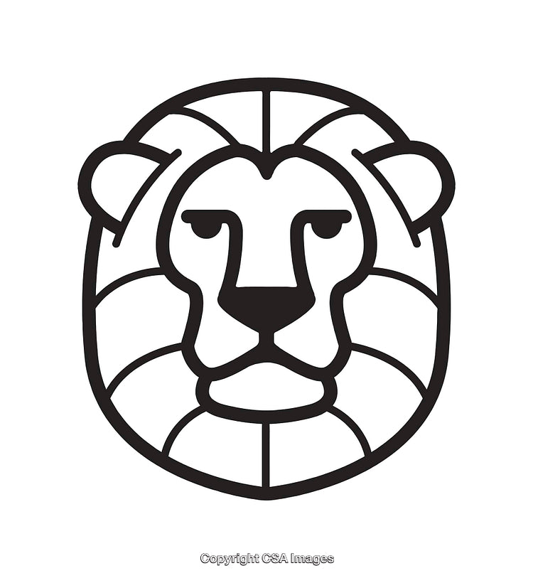 Bold Black and White Line Art Illustration of a Lion's Head