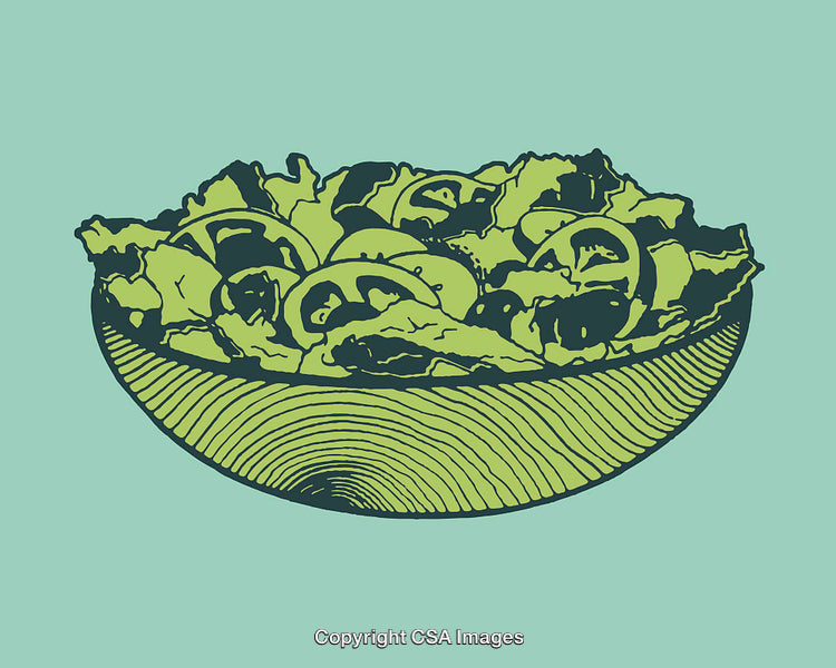 Stylized Line Art Illustration of a Fresh Salad Bowl with Vegetables