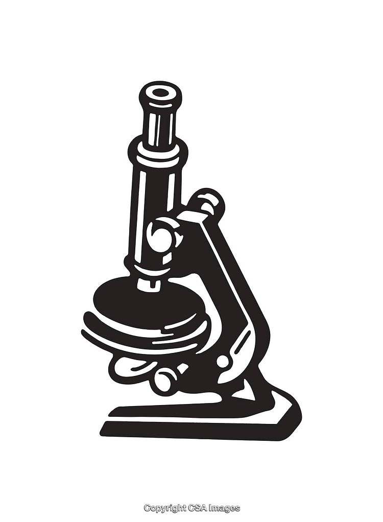 Detailed Black and White Illustration of a Laboratory Microscope