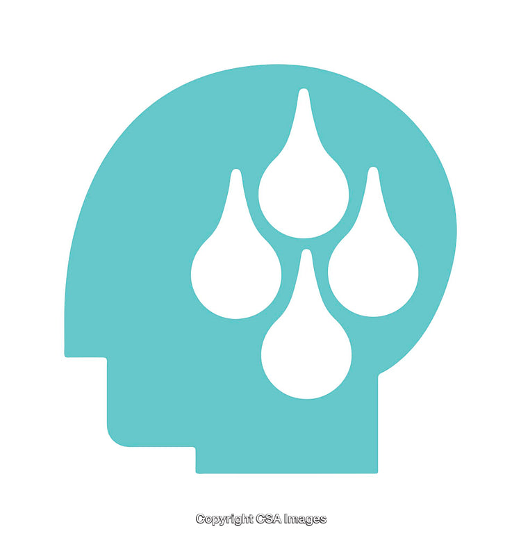 Silhouette of Head with Water Droplets Symbolizing Ideas and Health