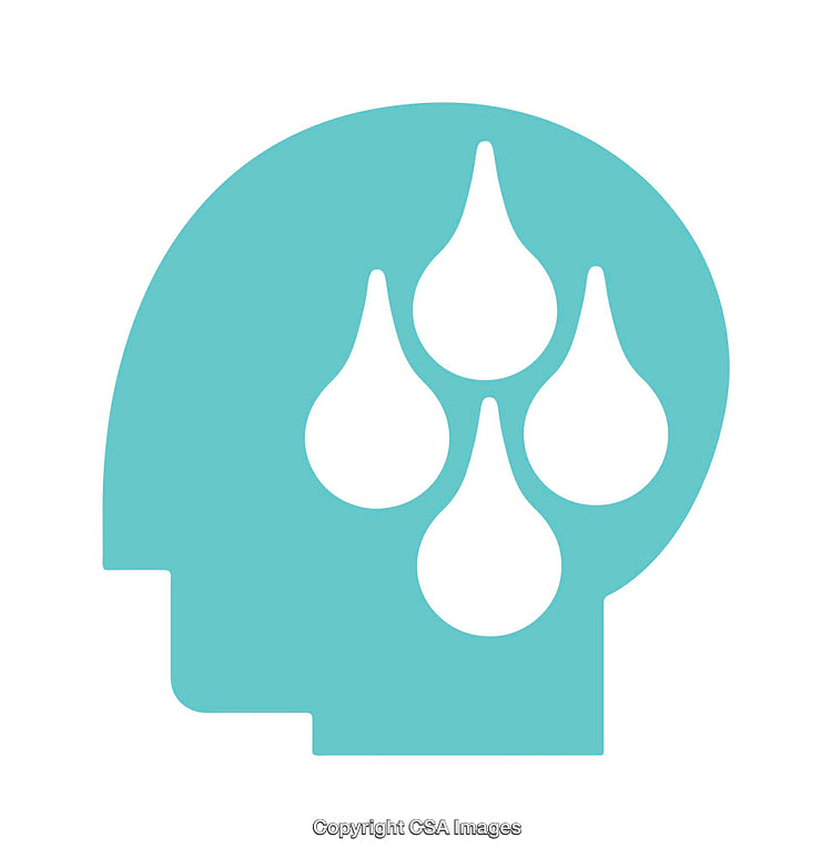 Silhouette of Head with Water Droplets Symbolizing Ideas and Health