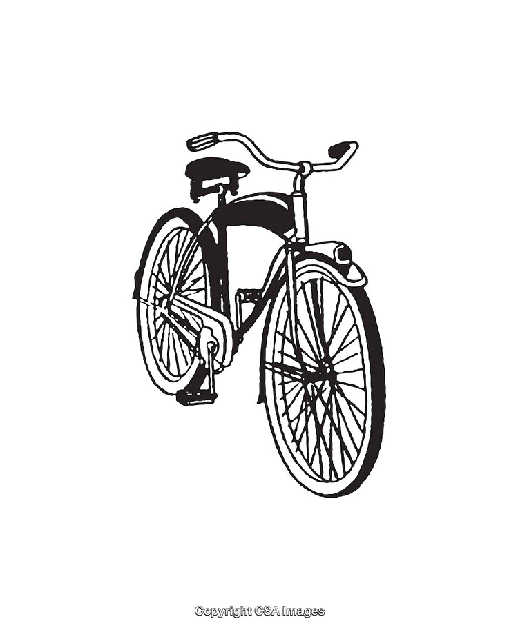 Black and White Illustration of a Classic Vintage Bicycle