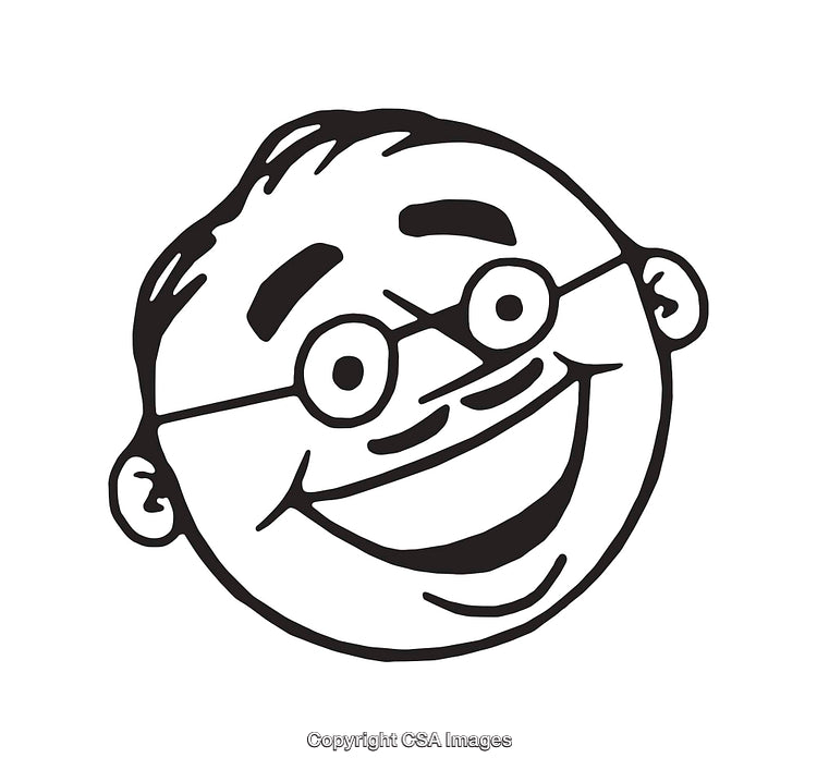 Smiling Cartoon Face Line Art Drawing with Glasses and Happy Expression